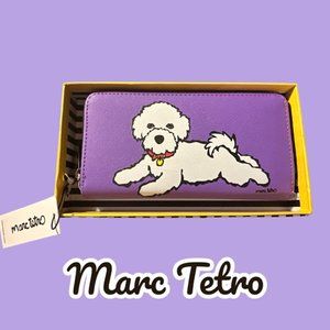 Marc Tetro Bichon Frise Purple Zip Around Wallet - Size 8"x4"x1" (D)
